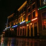 brown concrete building during night time